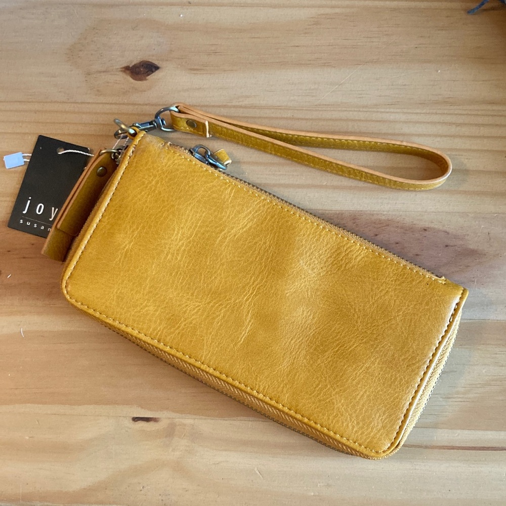 Joy Susan Yellow Leather Wristlet Clutch with Detachable Strap